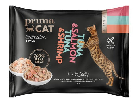 PrimaCat Fillets Tonfisk & Lax / Tonfisk & Räkor i Gelé 4x50g
