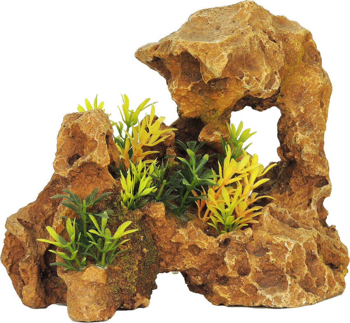 Brown Rock With Plants 242x145x185mm