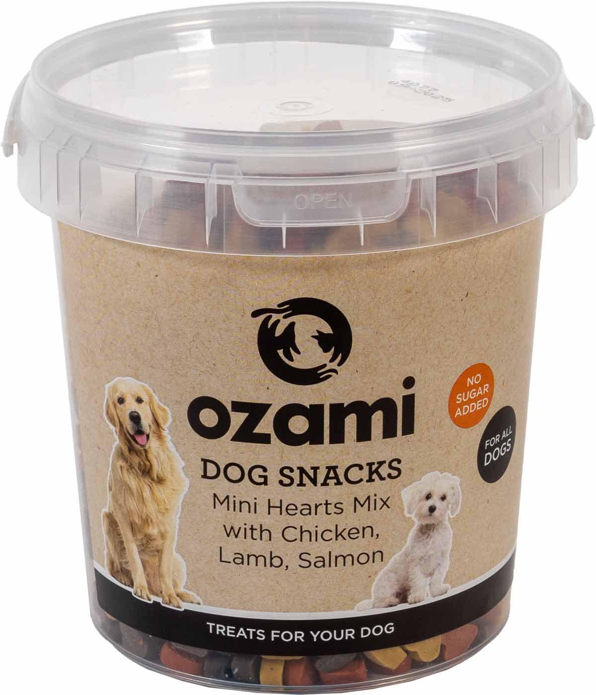 OZAMI DOG SNACK MINI HEARTS MIX BUCKET 500G