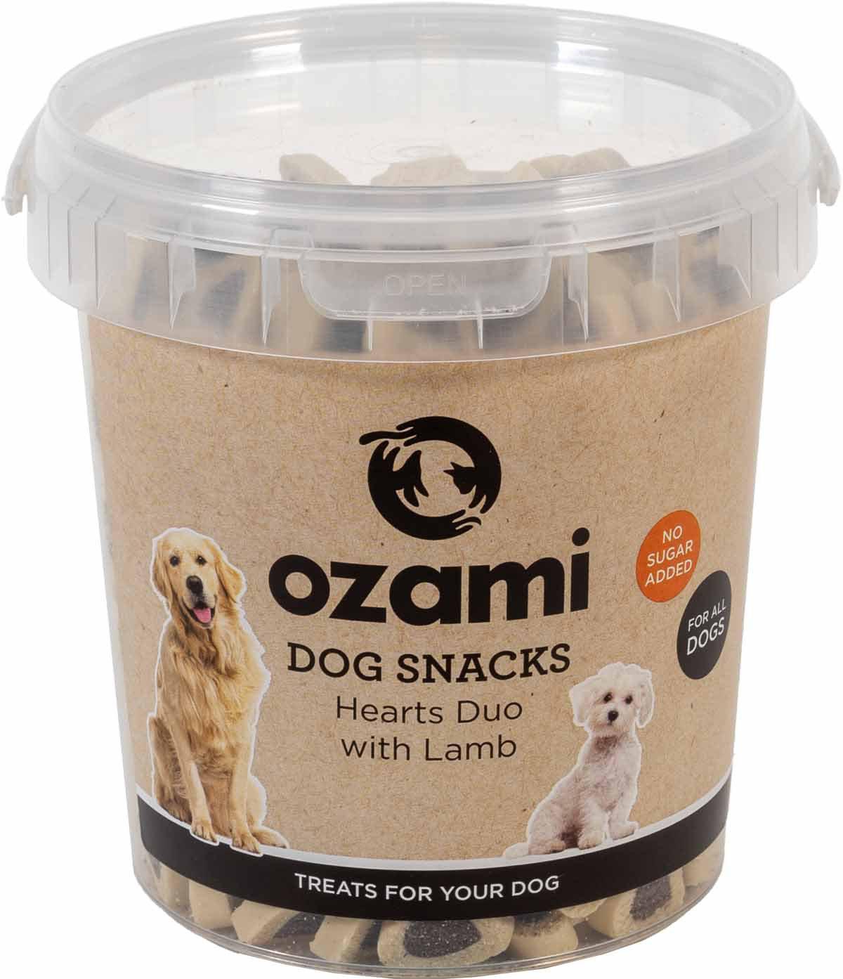 OZAMI DOG SNACK HEARTS DUO LAMB BUCKET 500G