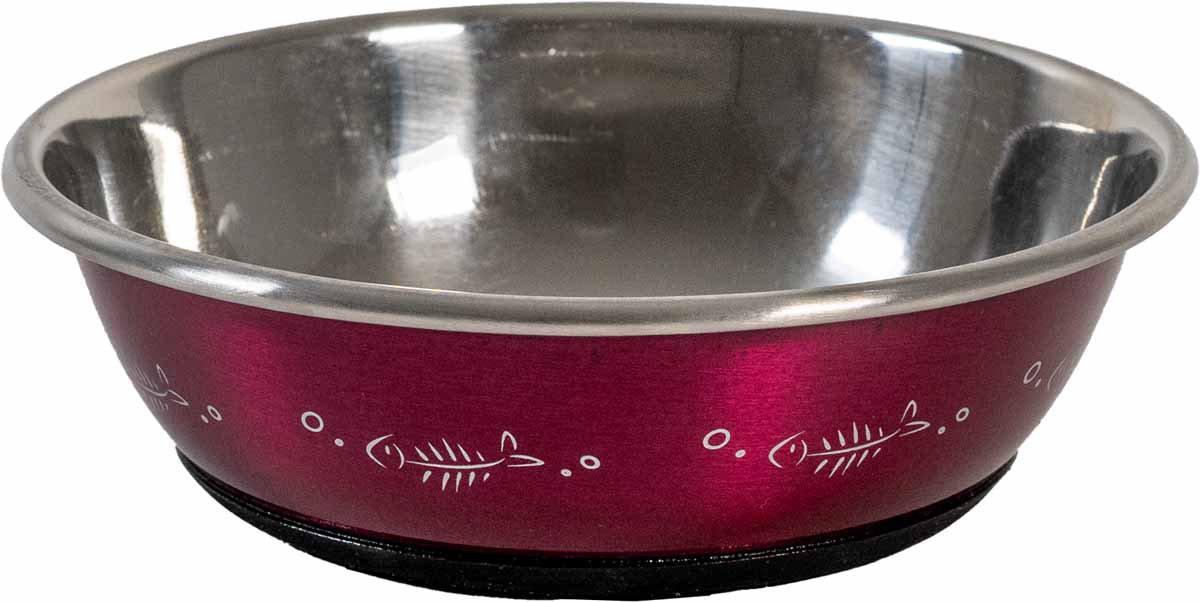 Kattskål Rostfri Antislip Rosa Med Fiskar 350ml 12,5cm