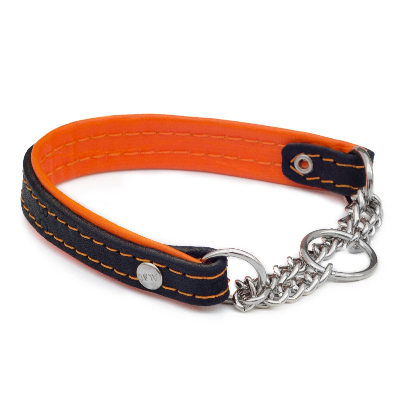 Alac Läderhalsband Halvstryp Svart/orange