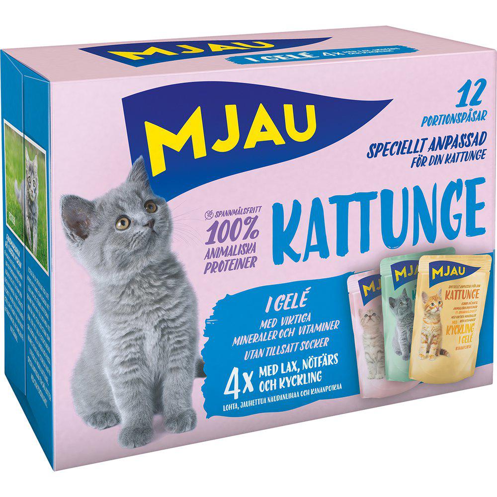 Mjau Pouch Multipack Kattunge Lax, Nöt,kyckling 12x85gr