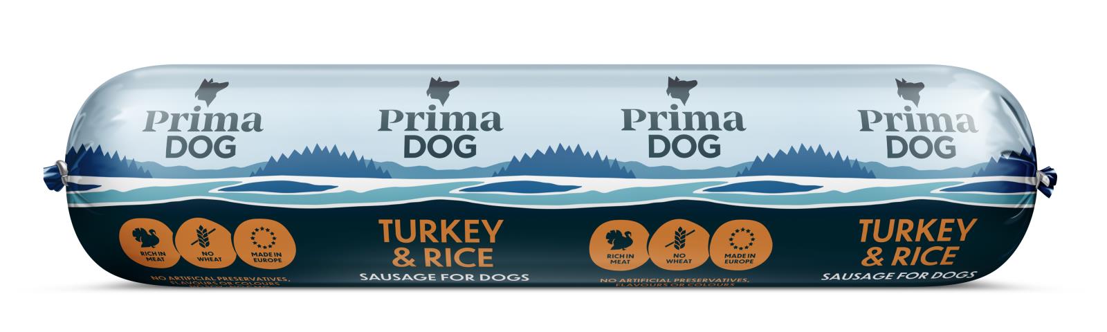 PrimaDog Kalkon & Ris korv 12 x 800g