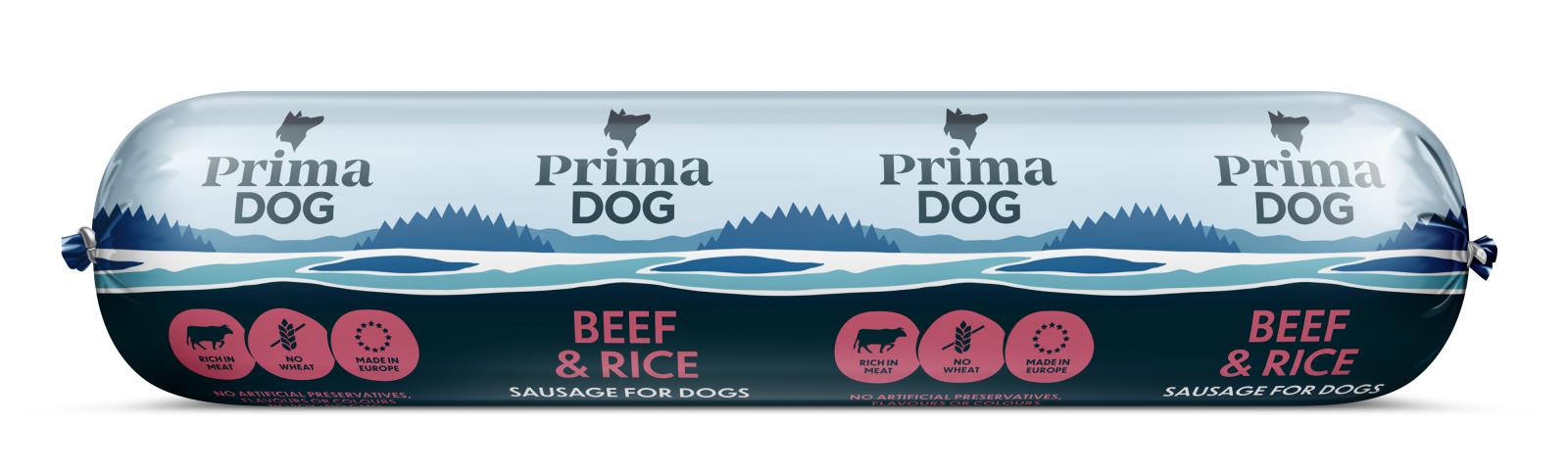 PrimaDog Nöt & Ris korv 12 x 800g