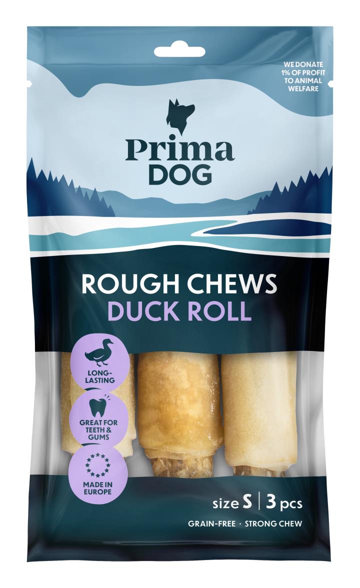 PrimaDog Rough Chews Tuggrulle med Anka S 13cm, 6 x 150g