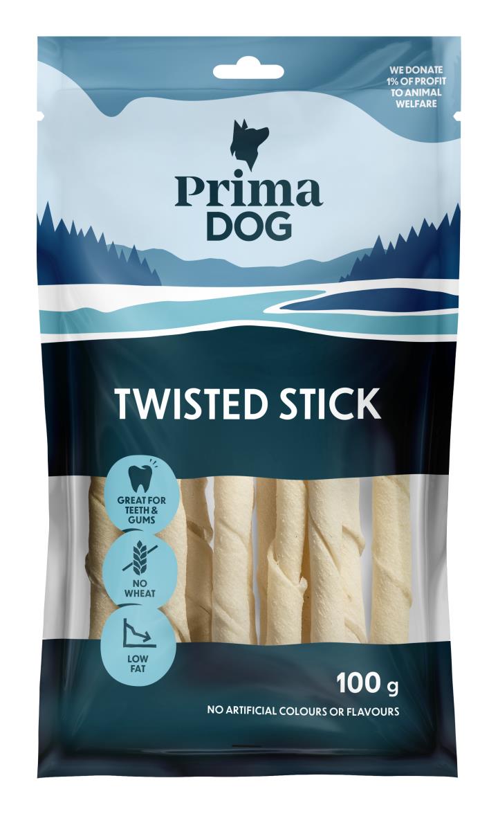 PrimaDog Vriden tuggpinne 13cm, 12st, 9 x 100g